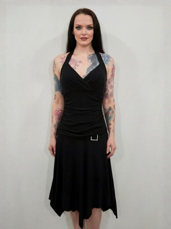 City Triangles Dresses & Skirts - City Triangles ✦ Black Halter Handkerchief Dress ✦ Ruched Bodice Rhinestone M